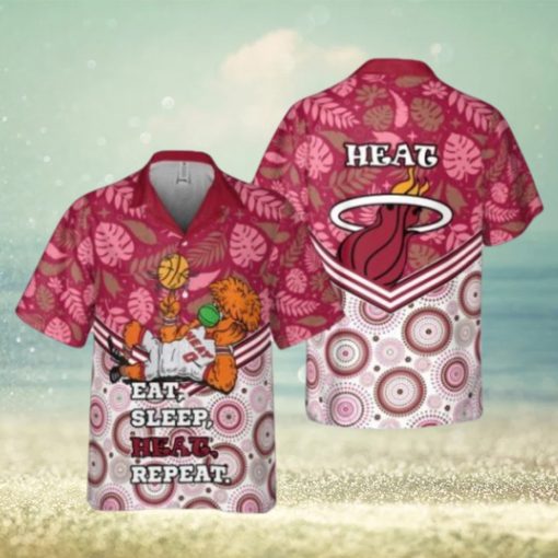 NBA Miami Heat Eat Sleep Heat Repeat Flower Pattern Print Hawaiian Shirt