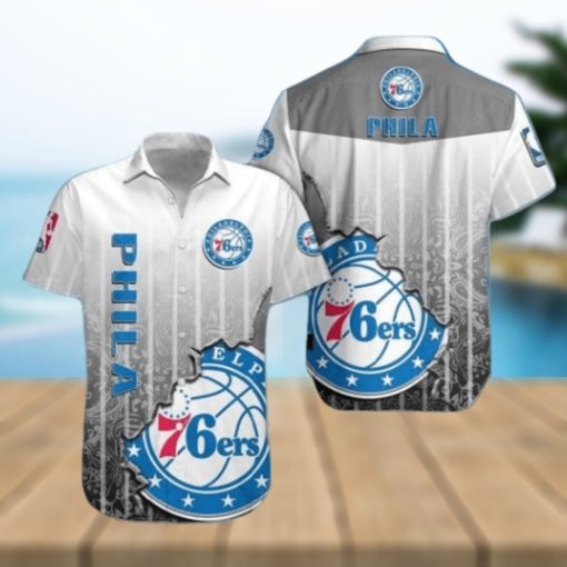 NBA Philadelphia 76Ers Light Gray Scratch Hawaiian Shirt