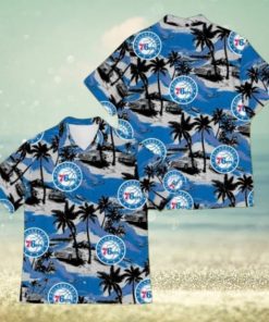 NBA Philadelphia 76Ers Palm Trees And Car Pattern Hawaiian Shirt