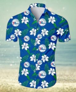 NBA Philadelphia 76Ers White Hibiscus Flowers Green Leaves Hawaiian Shirt