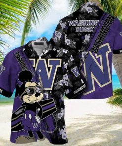 NCAA Washington Huskies Hawaiian Shirt Mickey And Floral Pattern