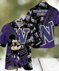 NCAA Washington Huskies Hawaiian Shirt Mickey And Floral Pattern