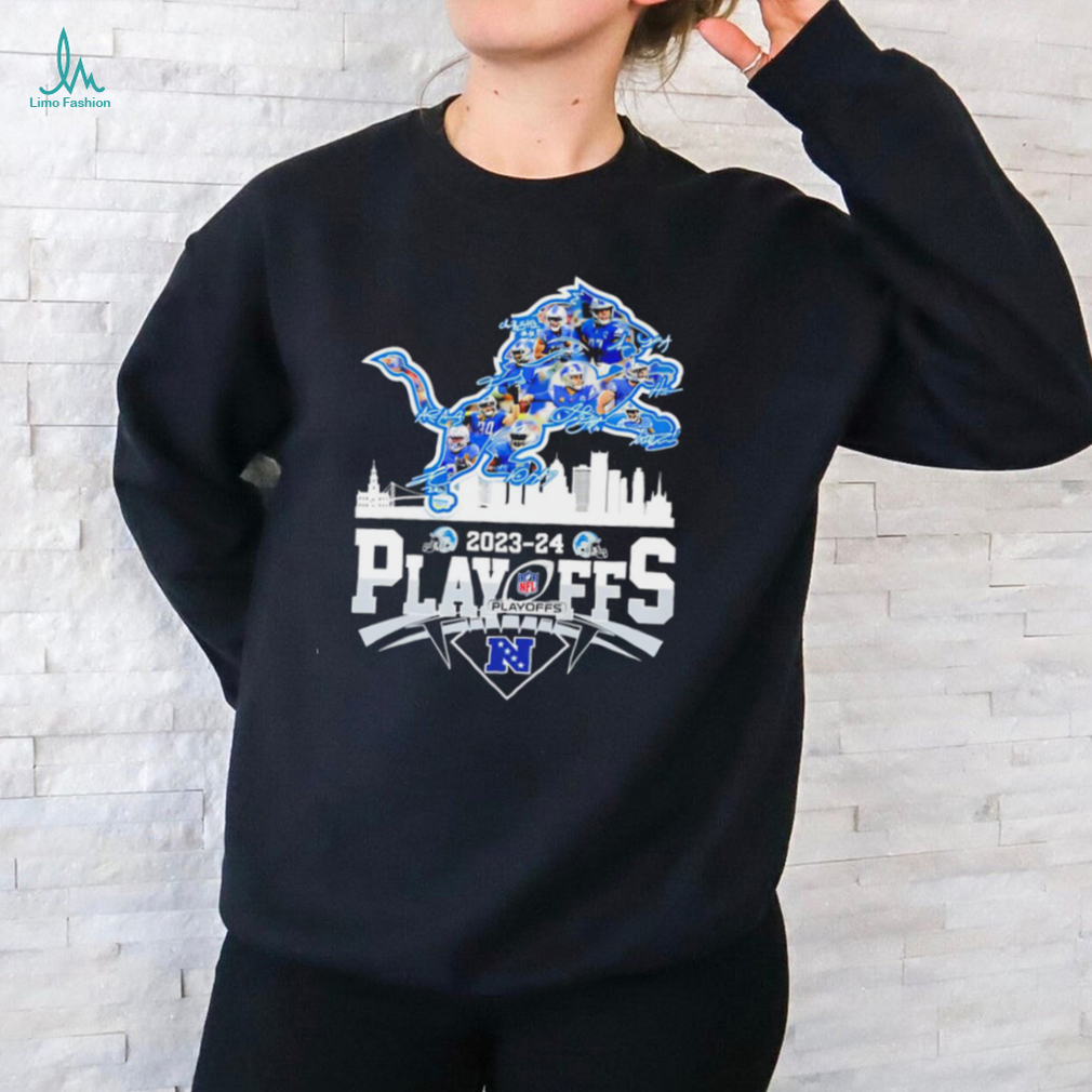 NFL 2023 2024 NFC Playoffs Detroit Lions player signatures logo skyline shirt NFL 2023 2024 NFC Playoffs Detroit Lions player signatures logo skyline shirt