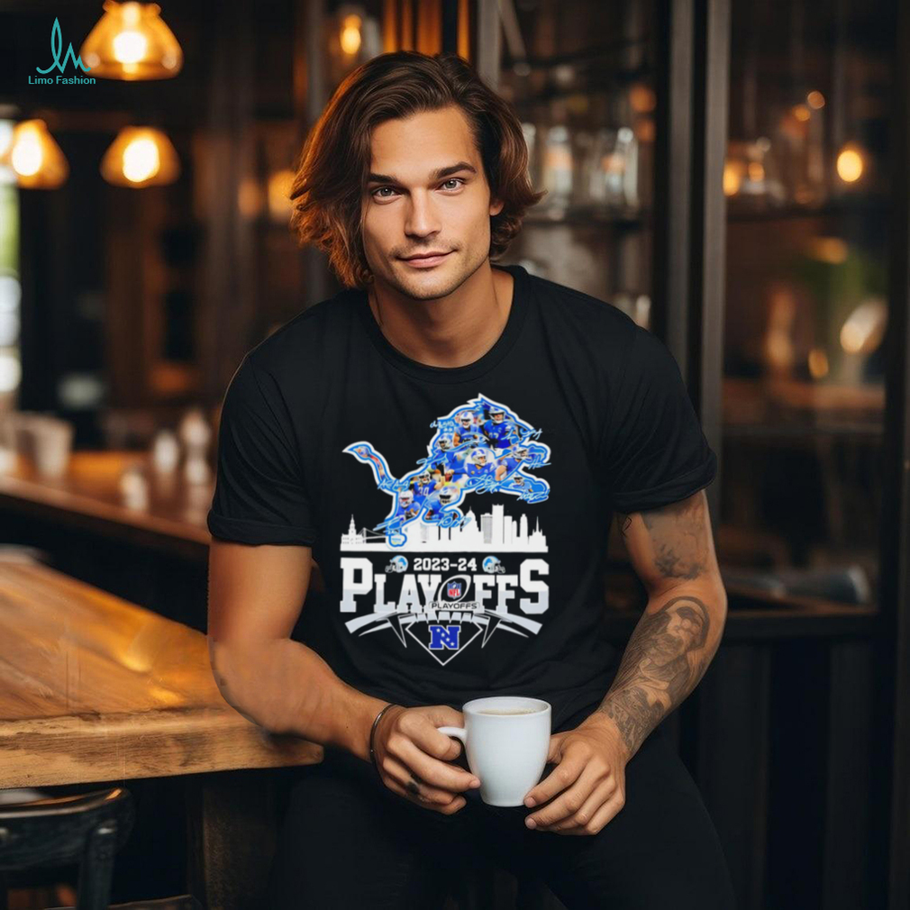 NFL 2023 2024 NFC Playoffs Detroit Lions player signatures logo skyline shirt NFL 2023 2024 NFC Playoffs Detroit Lions player signatures logo skyline shirt