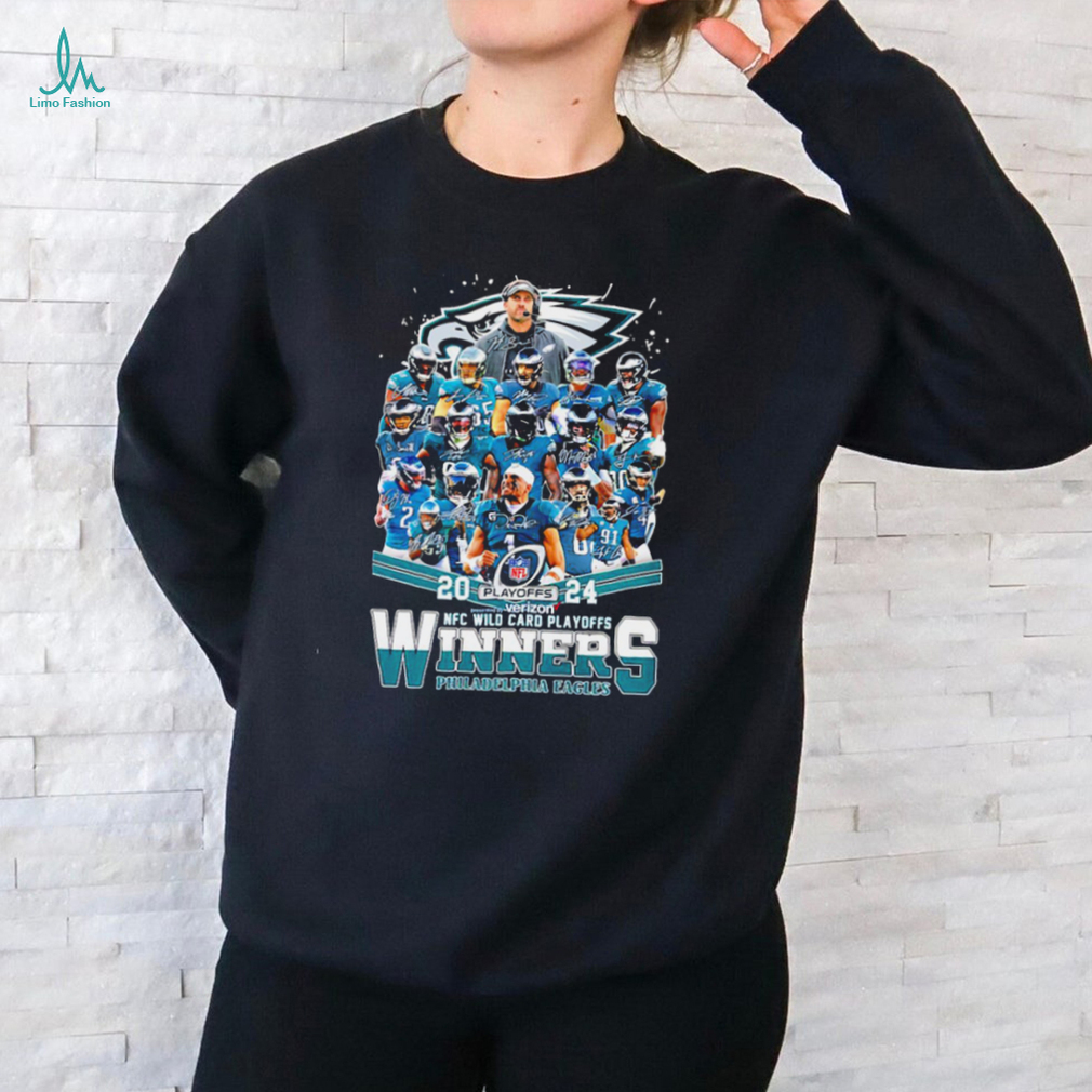NFL 2024 NFC Wild Card Playoffs Winners Philadelphia Eagles player signatures logo shirt NFL 2024 NFC Wild Card Playoffs Winners Philadelphia Eagles player signatures logo shirt