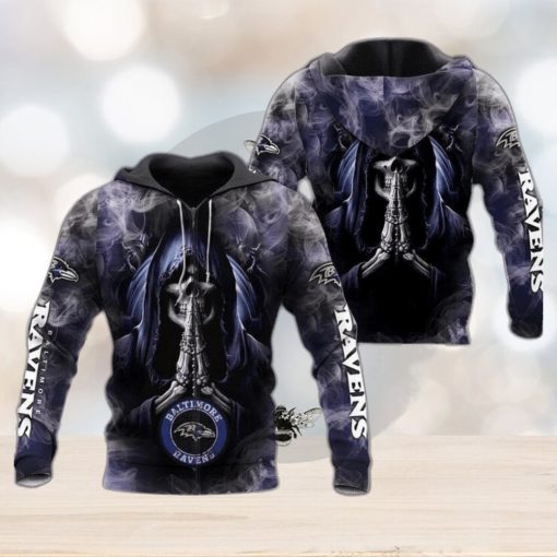 NFL Baltimore Ravens Skull Smoke Zip Up Hoodie