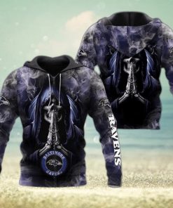 NFL Baltimore Ravens Skull Smoke Zip Up Hoodie