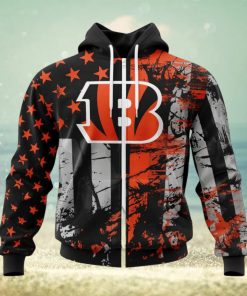 NFL Cincinnati Bengals Custom Name Number Classic Grunge American Flag Zip Up Hoodie