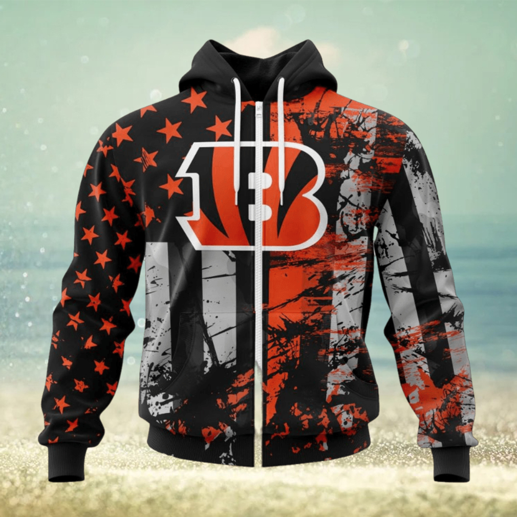 NFL Cincinnati Bengals Custom Name Number Classic Grunge American Flag Zip Up Hoodie NFL Cincinnati Bengals Custom Name Number Classic Grunge American Flag Zip Up Hoodie