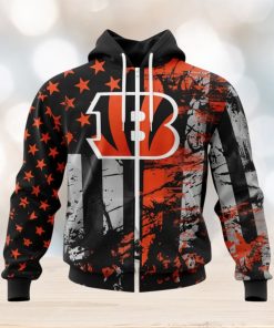 NFL Cincinnati Bengals Custom Name Number Classic Grunge American Flag Zip Up Hoodie