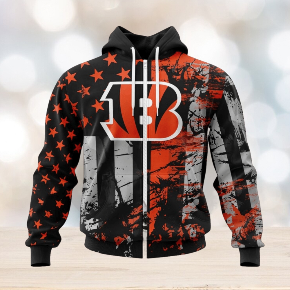NFL Cincinnati Bengals Custom Name Number Classic Grunge American Flag Zip Up Hoodie NFL Cincinnati Bengals Custom Name Number Classic Grunge American Flag Zip Up Hoodie