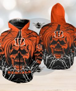 NFL Cincinnati Bengals Orange Pumpkin Skull Zip Up Hoodie