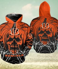 NFL Cincinnati Bengals Orange Pumpkin Skull Zip Up Hoodie