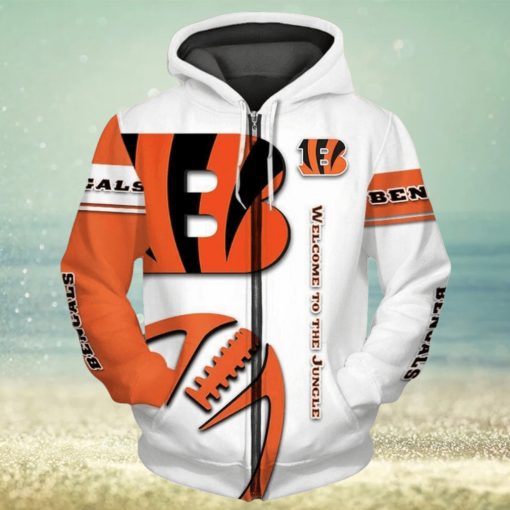 NFL Cincinnati Bengals White Orange Zip Up Hoodie