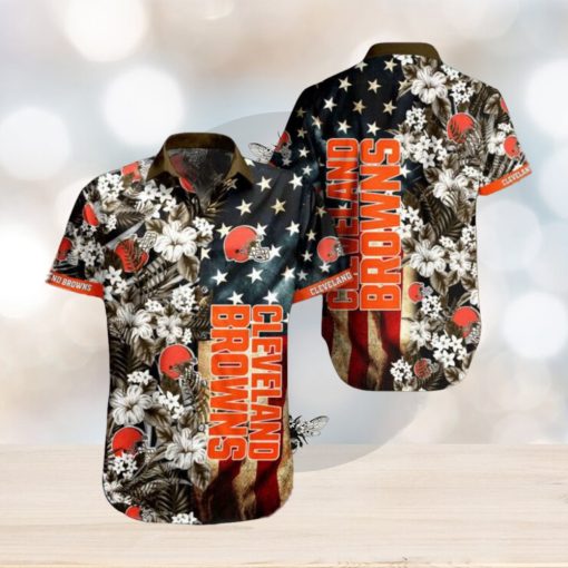 NFL Cleveland Browns Hawaiian Shirt Flag Flower, Best Gift For Men WoMen