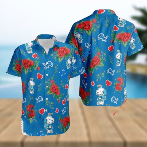 NFL Detroit Lions And Snoopy Girl Cute Rose Love Hawaiian Shirt Valentines Day