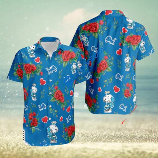 NFL Detroit Lions And Snoopy Girl Cute Rose Love Hawaiian Shirt Valentines Day