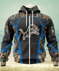 NFL Detroit Lions Custom Name Number Camo Hunting Zip Up Hoodie