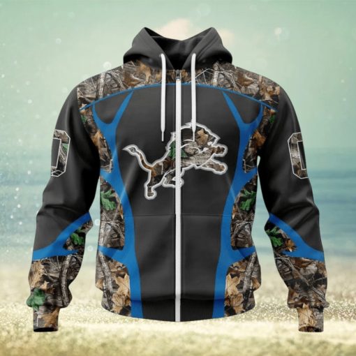 NFL Detroit Lions Custom Name Number Camo Hunting Zip Up Hoodie