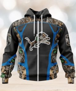 NFL Detroit Lions Custom Name Number Camo Hunting Zip Up Hoodie