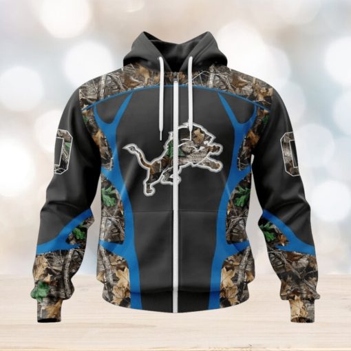 NFL Detroit Lions Custom Name Number Camo Hunting Zip Up Hoodie