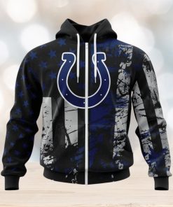 NFL Indianapolis Colts Custom Name Number Classic Grunge American Flag Zip Up Hoodie