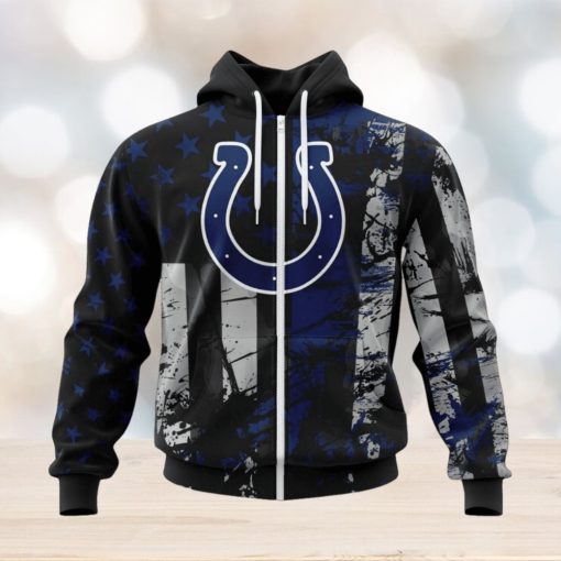 NFL Indianapolis Colts Custom Name Number Classic Grunge American Flag Zip Up Hoodie