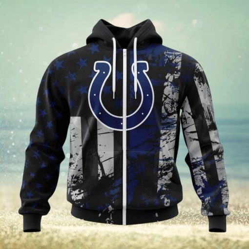 NFL Indianapolis Colts Custom Name Number Classic Grunge American Flag Zip Up Hoodie