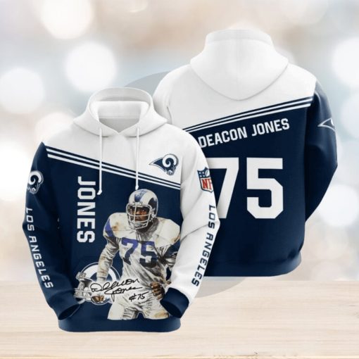 NFL Los Angeles Rams Deacon Jones Blue White Pullover Hoodie