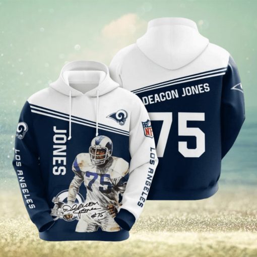 NFL Los Angeles Rams Deacon Jones Blue White Pullover Hoodie