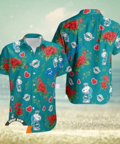 NFL Miami Dolphins And Snoopy Girl Cute Rose Love 3D Hawaiian Shirt Gift Valentines