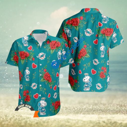 NFL Miami Dolphins And Snoopy Girl Cute Rose Love 3D Hawaiian Shirt Gift Valentines