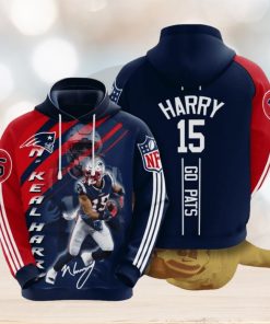 NFL New England Patriots N’Keal Harry Blue Red Stripes Pullover Hoodie