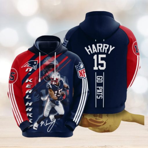 NFL New England Patriots N’Keal Harry Blue Red Stripes Pullover Hoodie