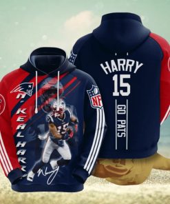 NFL New England Patriots N’Keal Harry Blue Red Stripes Pullover Hoodie