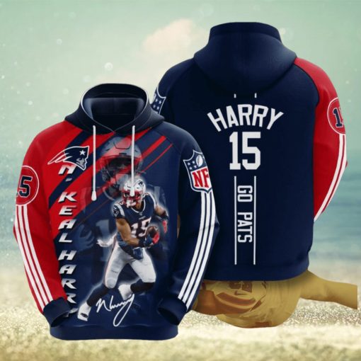 NFL New England Patriots N’Keal Harry Blue Red Stripes Pullover Hoodie