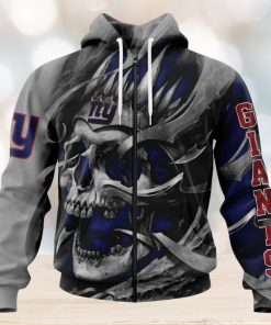 NFL New York Giants Custom Name Number Grey Skull Zip Up Hoodie