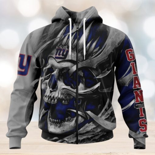 NFL New York Giants Custom Name Number Grey Skull Zip Up Hoodie