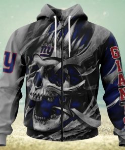 NFL New York Giants Custom Name Number Grey Skull Zip Up Hoodie