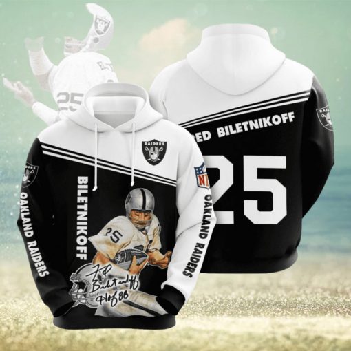 NFL Oakland Raiders Fred Biletnikoff Black White Pullover Hoodie