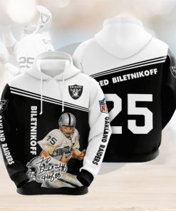 NFL Oakland Raiders Fred Biletnikoff Black White Pullover Hoodie