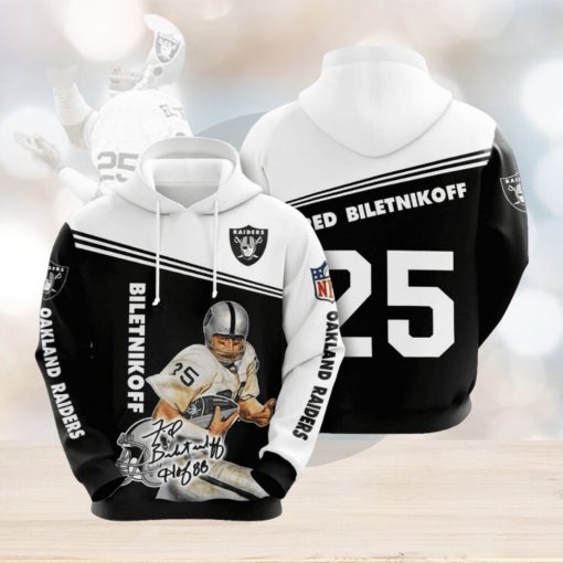 NFL Oakland Raiders Fred Biletnikoff Black White Pullover Hoodie