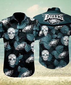 NFL Philadelphia Eagles Skull Dark Green and Black Hawaiian Shirt