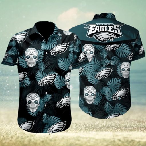 NFL Philadelphia Eagles Skull Dark Green and Black Hawaiian Shirt