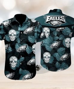 NFL Philadelphia Eagles Skull Dark Green and Black Hawaiian Shirt