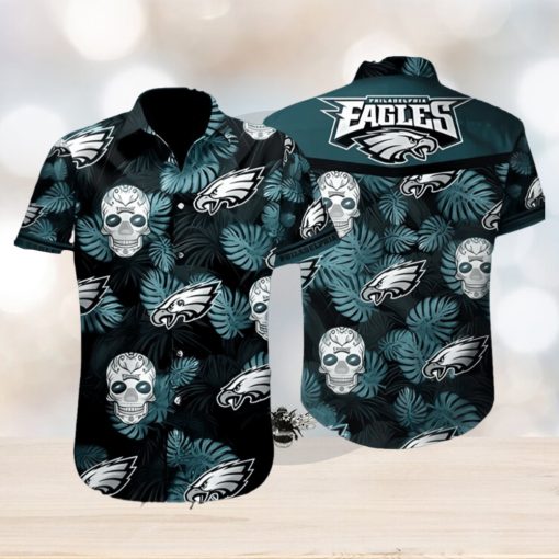 NFL Philadelphia Eagles Skull Dark Green and Black Hawaiian Shirt