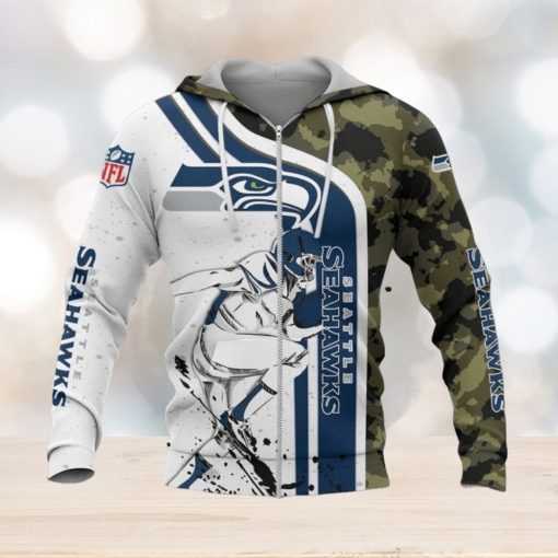 NFL Seattle Seahawks White Navy Camo Zip Up Hoodie