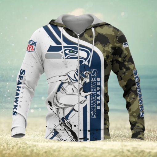 NFL Seattle Seahawks White Navy Camo Zip Up Hoodie