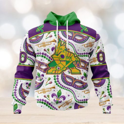 NHL Arizona Coyotes Special Mardi Gras Design Hoodie