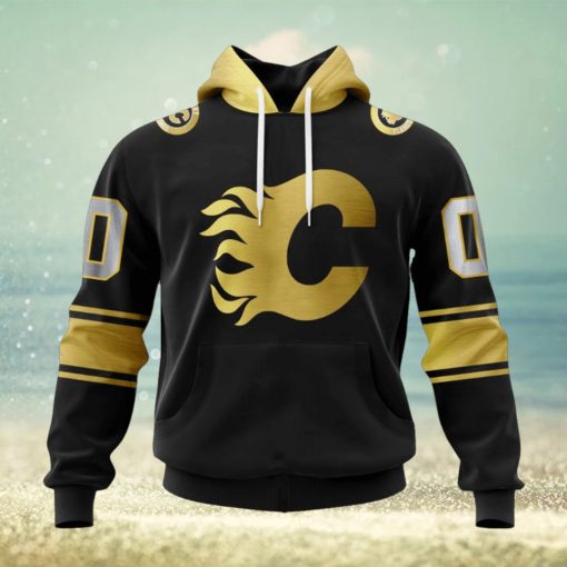 NHL Calgary Flames Special Black And Gold Design Hoodie